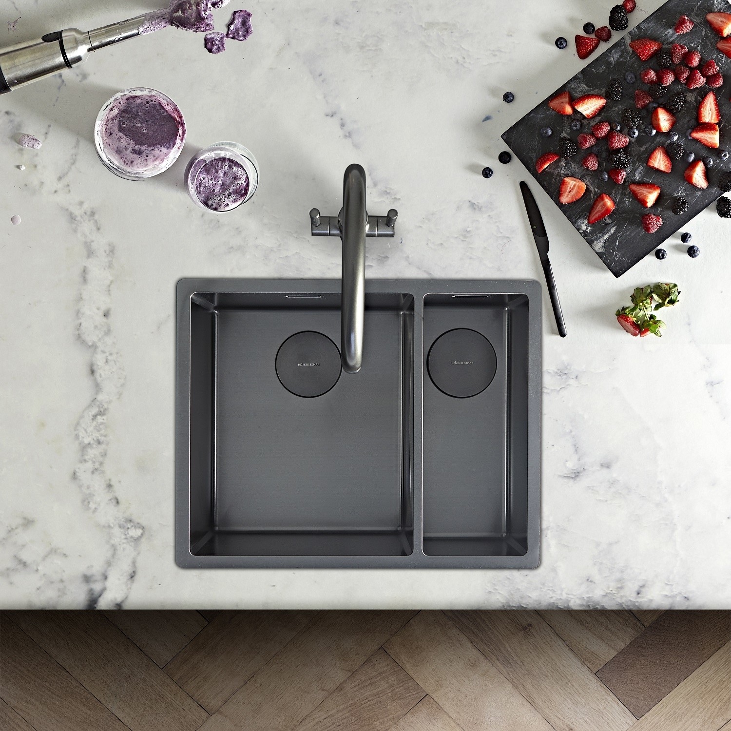 Spectra 1.5 Bowl Inset Undermount Graphite Stainless Steel Kitchen Sink Right Hand