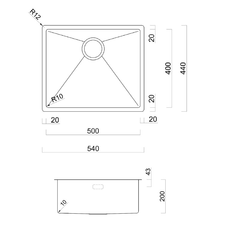 Rangemaster Spectra Single Bowl Inset / Undermount Graphite Stainless Steel Kitchen Sink