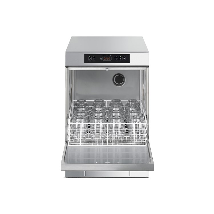 SMEG Ecoline SPG405SUK Undercounter Glasswasher With Water Softener - 400mm Basket - 3 Wash Programs - 2.9kW - 13A UK Plug. 2 Years Onsite warranty