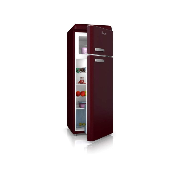 Swan SR11010WRN Freestanding Fridge Freezer Wine Red