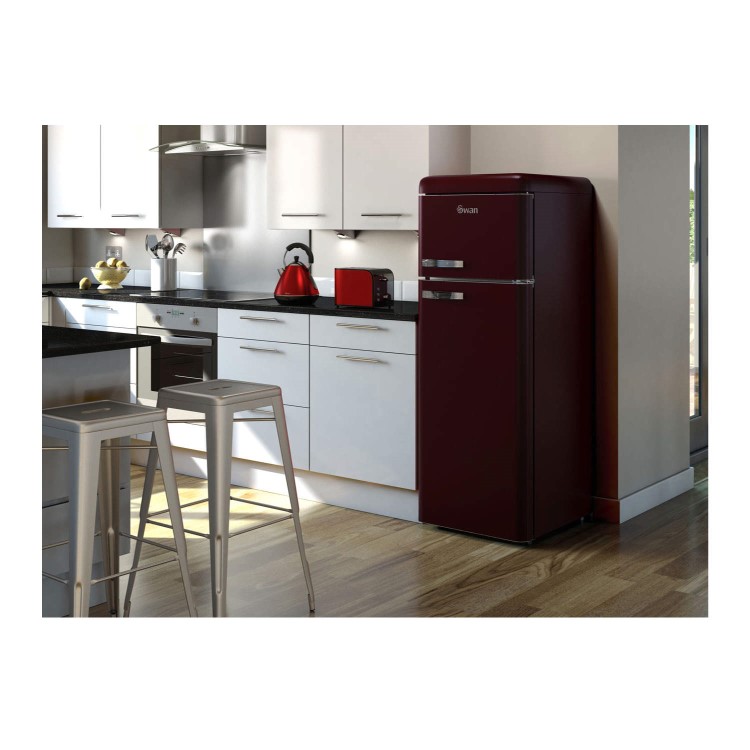 Swan SR11010WRN Freestanding Fridge Freezer Wine Red
