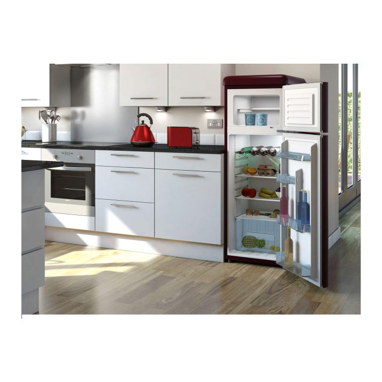 Swan SR11010WRN Freestanding Fridge Freezer Wine Red