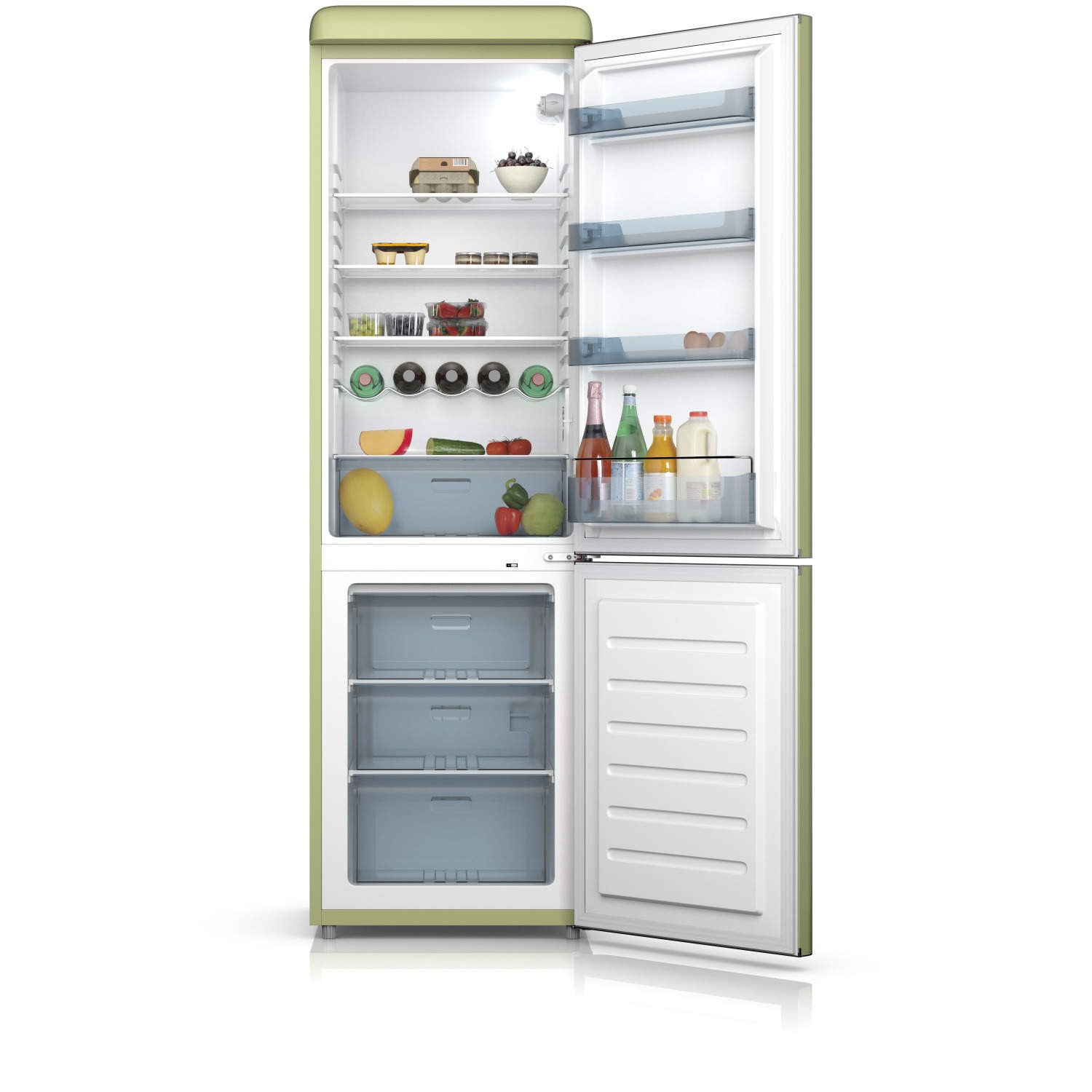 Swan SR11020GN Freestanding Fridge Freezer Green Appliances Direct
