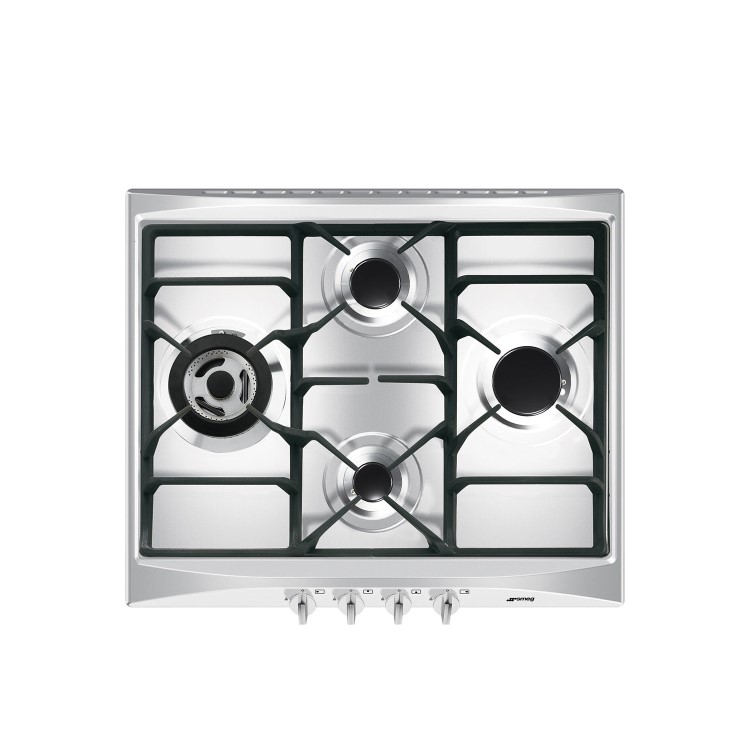 GRADE A3 - Smeg Cucina 60cm 4 Burner Gas Hob with Wok Burner - Stainless Steel