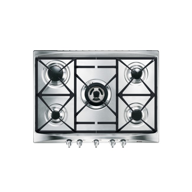 GRADE A3 - Smeg SR275XGH Cucina 70cm Stainless Steel 5 Burner Gas Hob with Cast Iron Pan Stands and New Style Controls