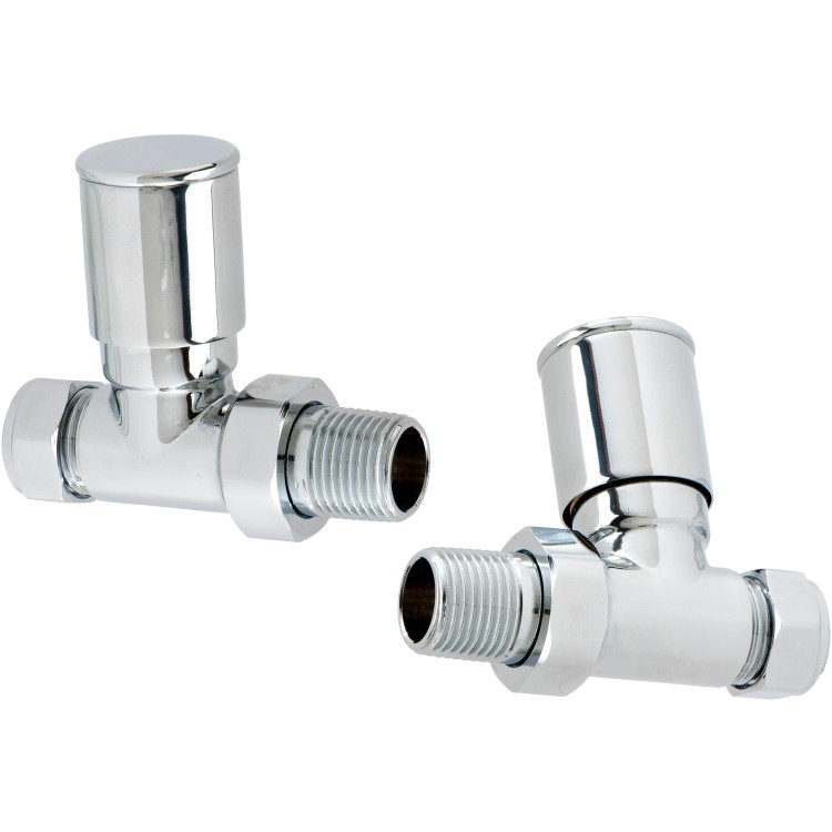 Pair of Straight Round Radiator Head Valves - Chrome- For Pipework Which Comes From The Floor