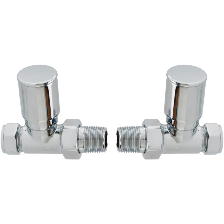 Pair of Straight Round Radiator Head Valves - Chrome- For Pipework Which Comes From The Floor