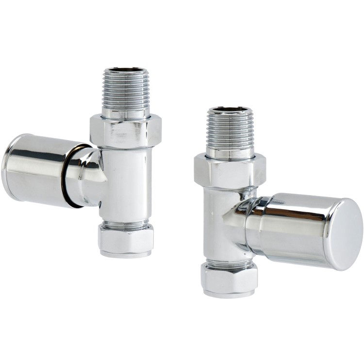 Pair of Straight Round Radiator Head Valves - Chrome- For Pipework Which Comes From The Floor