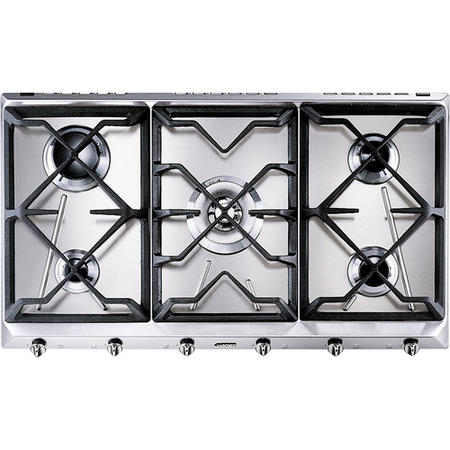 GRADE A2 - Smeg SRV596GH5 Cucina 5 Burner 90cm Wide Gas Hob With Cast Iron Pan Stands Stainless Steel