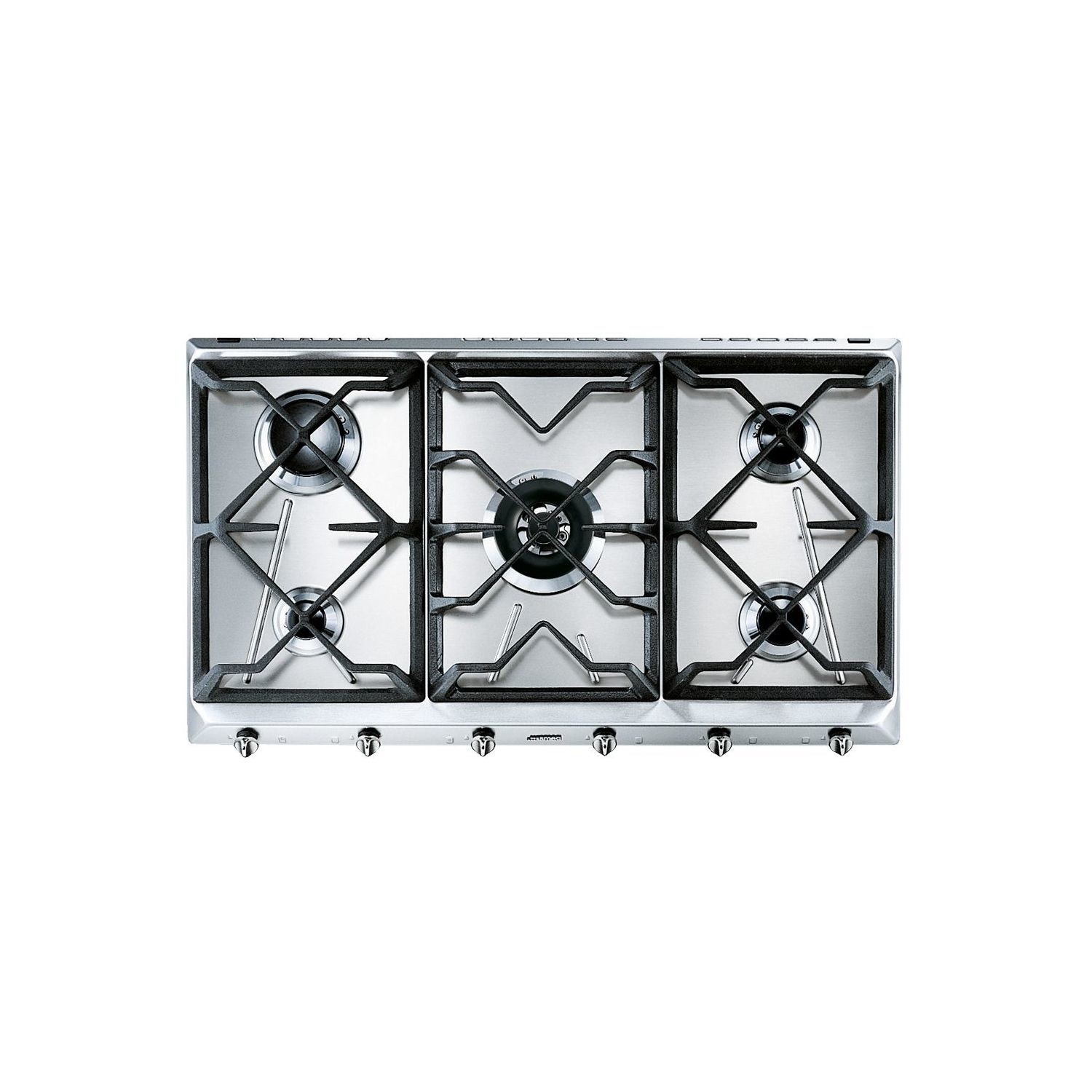 Smeg SRV596GH5 Cucina 90cm Five Burner Gas Hob with Cast Iron Pan Stands - Stainless Steel