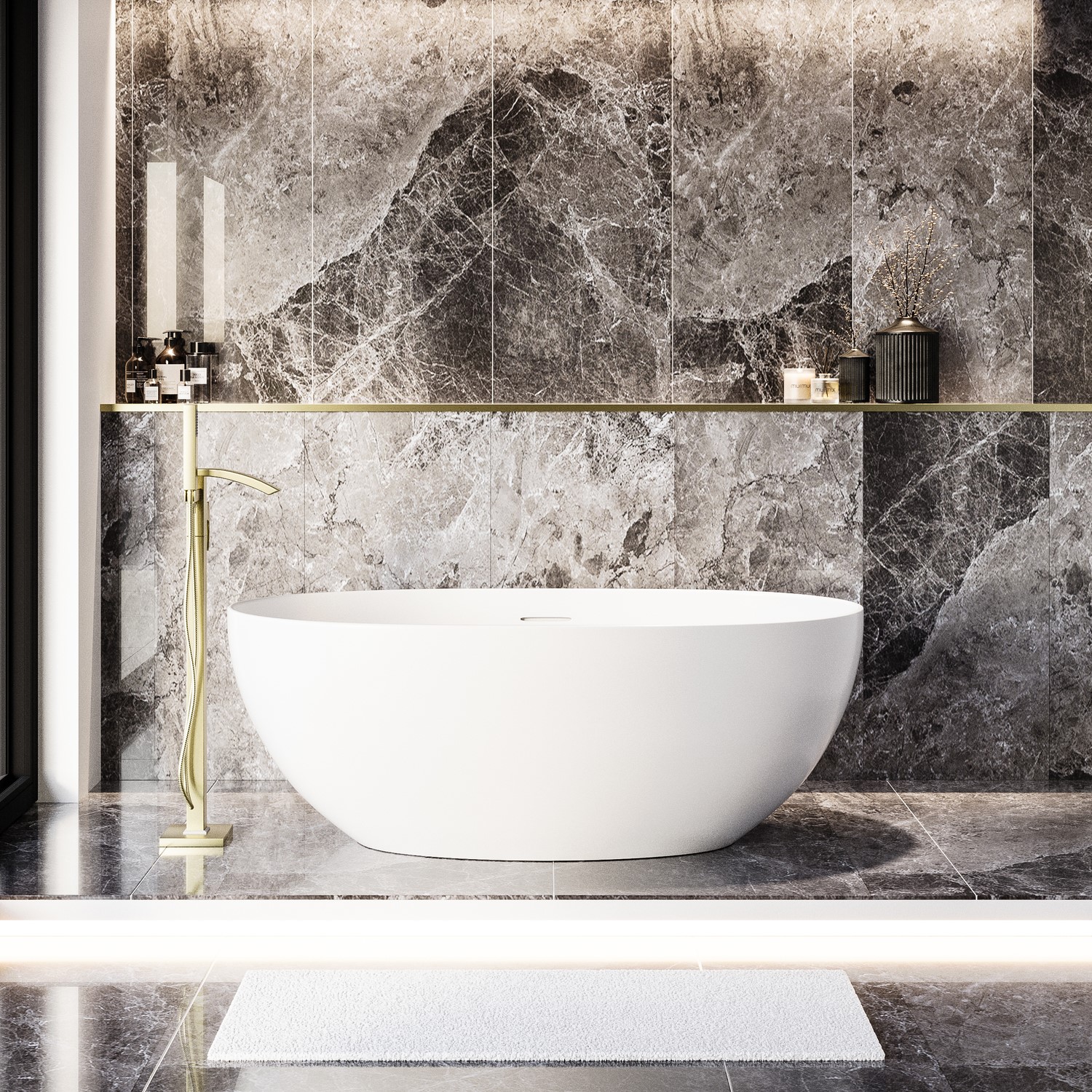 Opal Freestanding Double Ended Stone Resin Solid Surface Bath 1500 X 720Mm XA-8507-1500