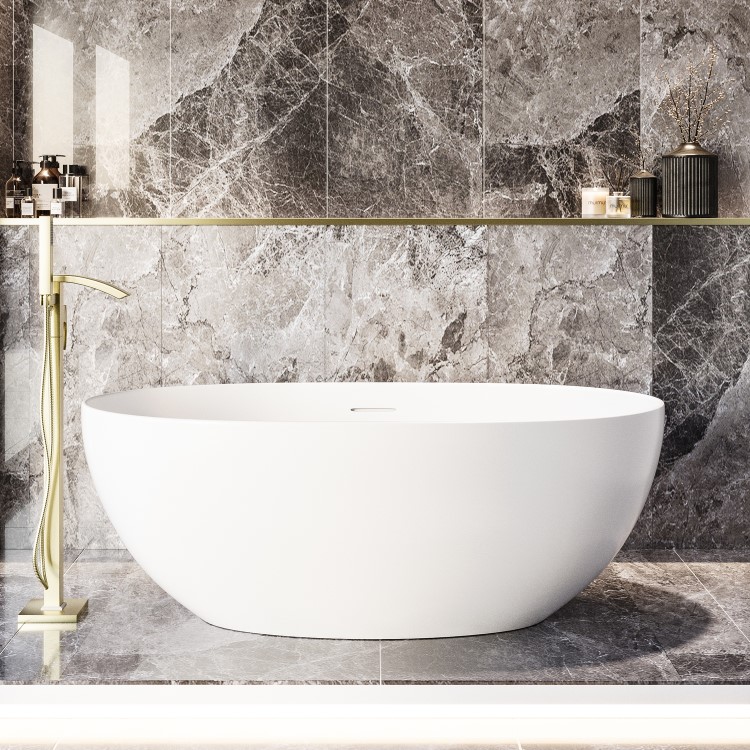 Freestanding Double Ended Stone Resin Solid Surface Bath 1500 x 720mm - Opal