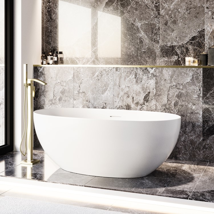Freestanding Double Ended Stone Resin Solid Surface Bath 1500 x 720mm - Opal