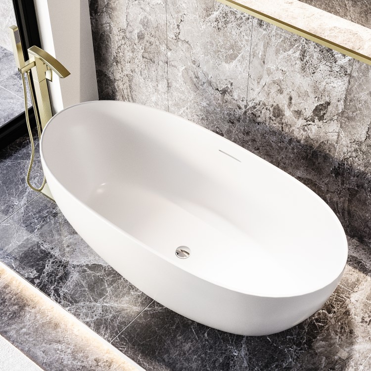 Freestanding Double Ended Stone Resin Solid Surface Bath 1500 x 720mm - Opal
