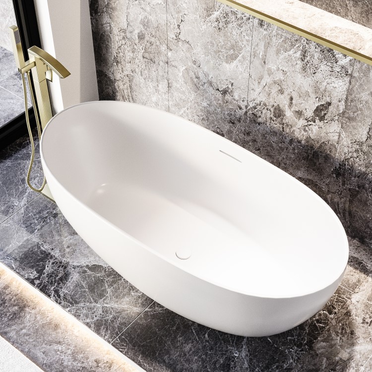 Freestanding Double Ended Stone Resin Solid Surface Bath 1500 x 720mm - Opal