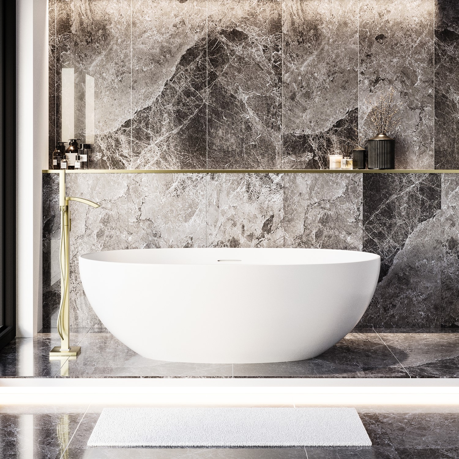 Opal Freestanding Double Ended Stone Resin Solid Surface Bath 1700 X 750Mm XA-8507-1700