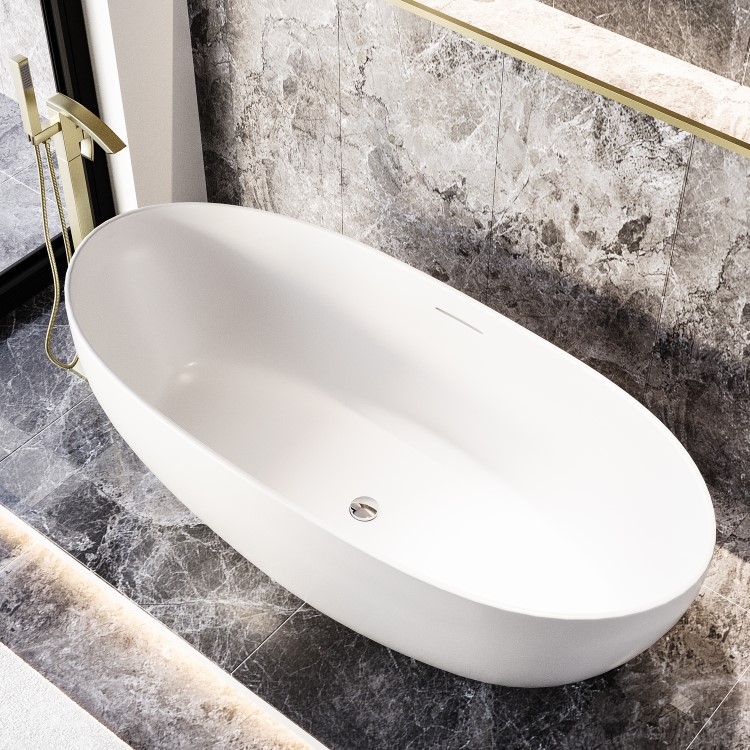Freestanding Double Ended Stone Resin Solid Surface Bath 1700 x 750mm - Opal
