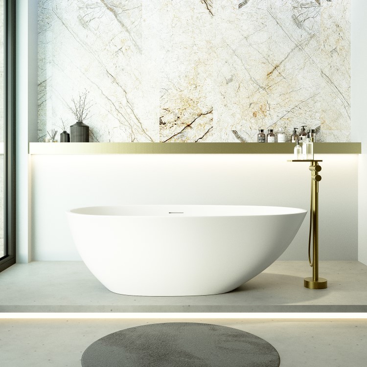 Freestanding Double Ended Stone Resin Solid Surface Bath 1700 x 860mm - Solace