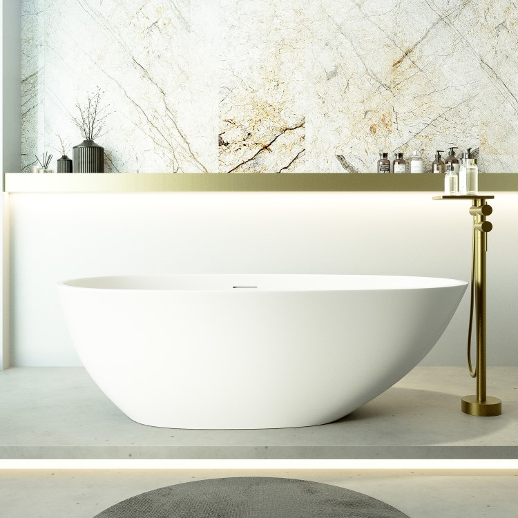 Freestanding Double Ended Stone Resin Solid Surface Bath 1700 x 860mm - Solace