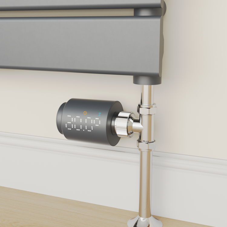 electriQ Modern LED Smart TRV Thermostatic Radiator Valves Wi-Fi Version Anthracite