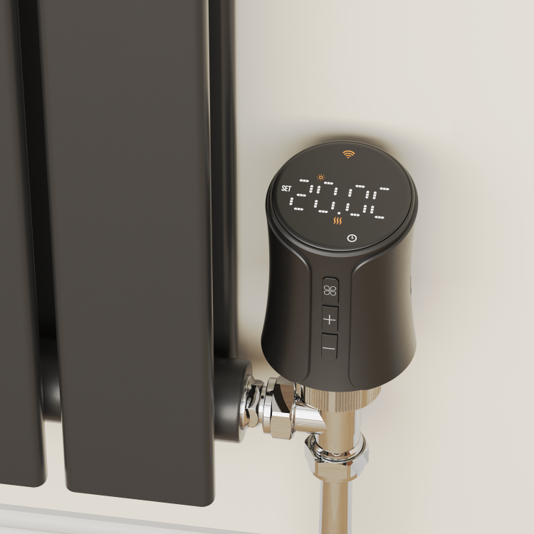 electriQ Modern LCD Smart TRV Thermostatic Radiator Valves Tuya Zigbee Version Black
