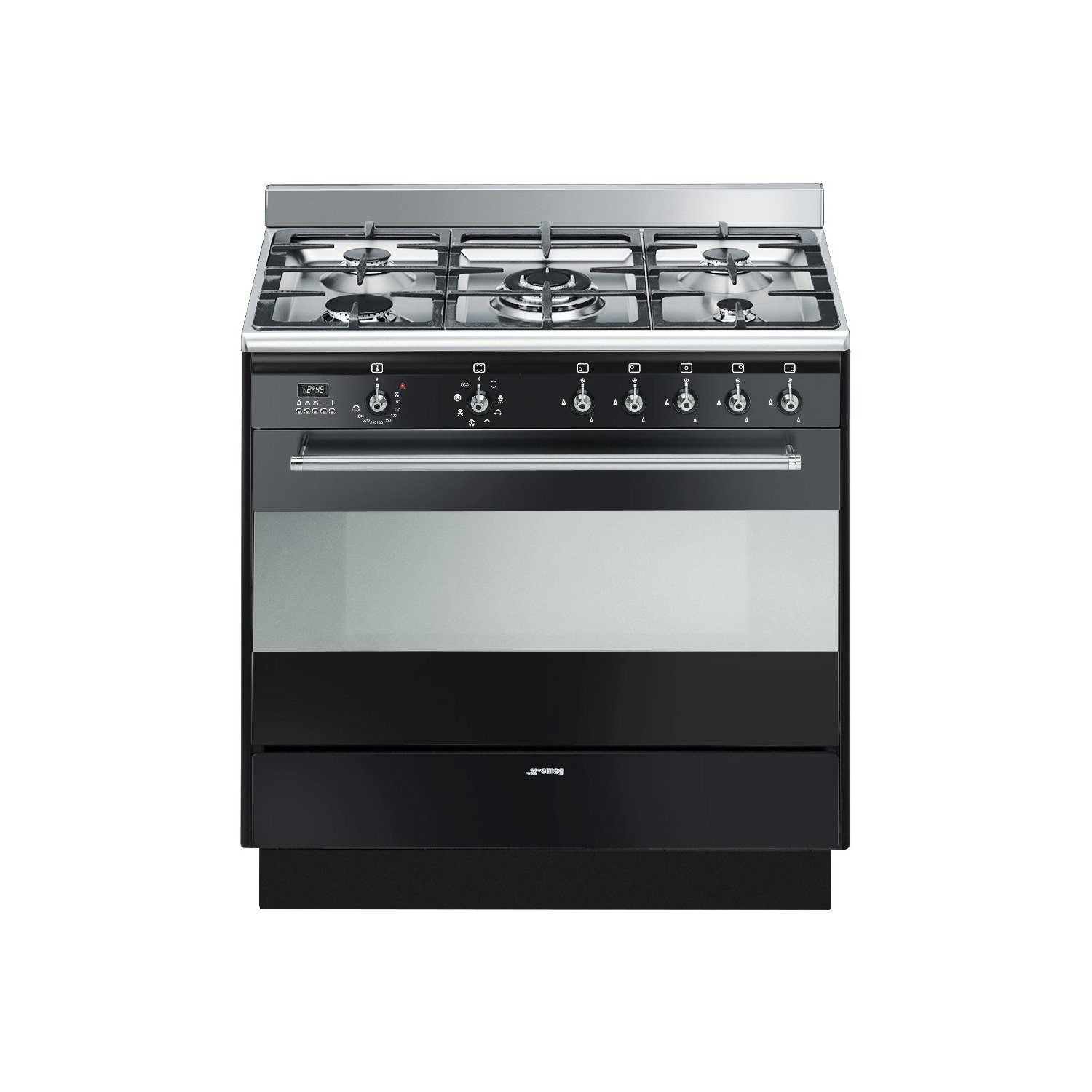 Smeg Concert 90cm Dual Fuel Single Oven Range Cooker - Black