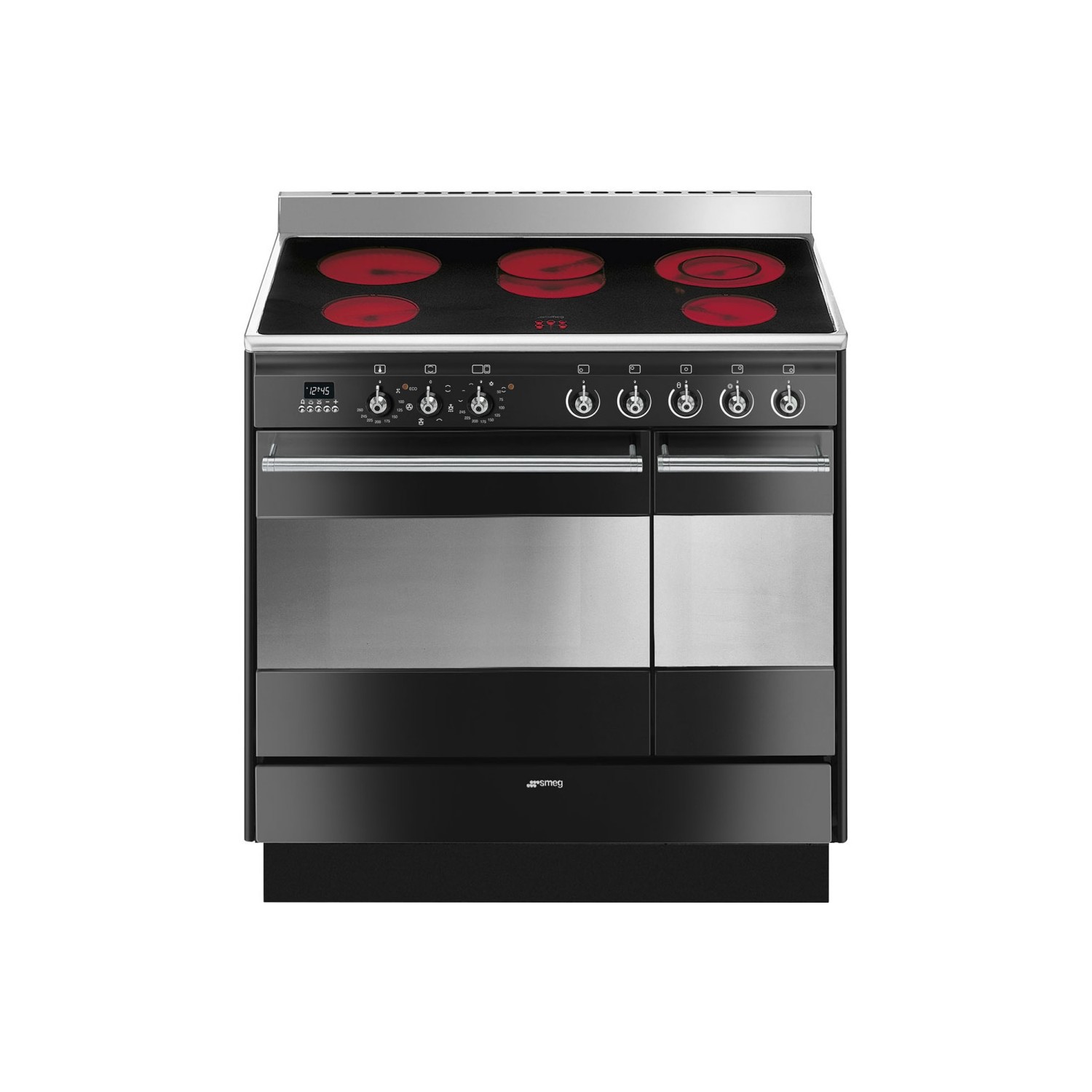 Refurbished Smeg Concert SUK92CBL9 90cm Electric Range Cooker with Ceramic Hob Black