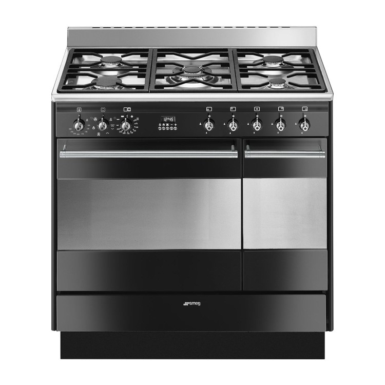Refurbished Smeg Concert SUK92MBL9-1 90cm Dual Fuel Range Cooker Black