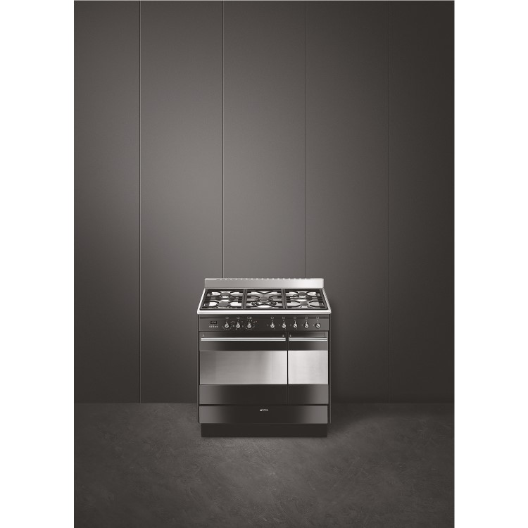 Refurbished Smeg Concert SUK92MBL9-1 90cm Dual Fuel Range Cooker Black