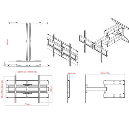PMV SVLE3255C - Slim Multiaction TV Wall Bracket - Up to 55 Inch Commercial TVs