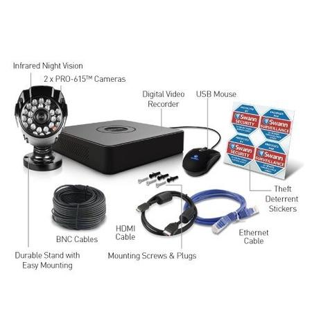 GRADE A1 - Swann 4 channel Mini DVR with 500gb HDD / 2 x PRO-615 cameras