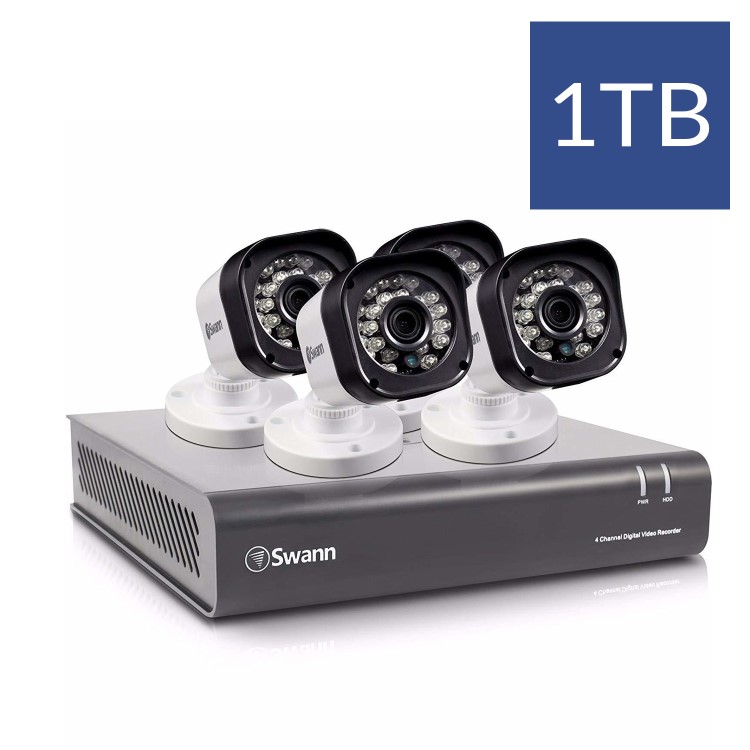 Swann CCTV System - 4 Channel 720p HD DVR with 4 x 720p HD Motion Sensing Cameras & 1TB HDD 