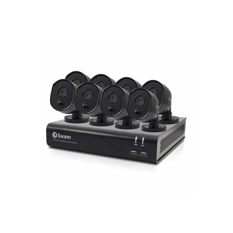 Swann CCTV System - 8 Channel 1080p HD DVR with 8 x 1080p HD Black Cameras & 64GB SD Card
