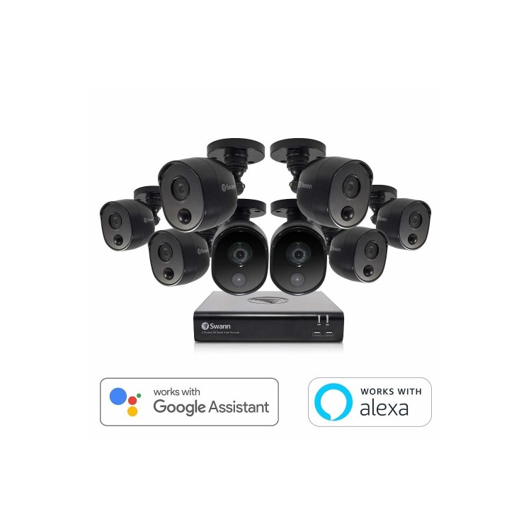 Swann CCTV System - 8 Channel 1080p HD DVR with 8 x 1080p HD Black Cameras & 64GB SD Card