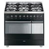 SY92PBL8 Smeg SY92PBL8 Symphony Dual Cavity Pyro 90cm Dual Fuel Range Cooker Black