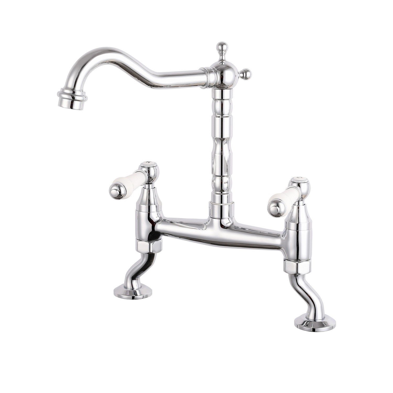 Cranked Classic Style Bridge Kitchen Mixer Tap with Lever Handles