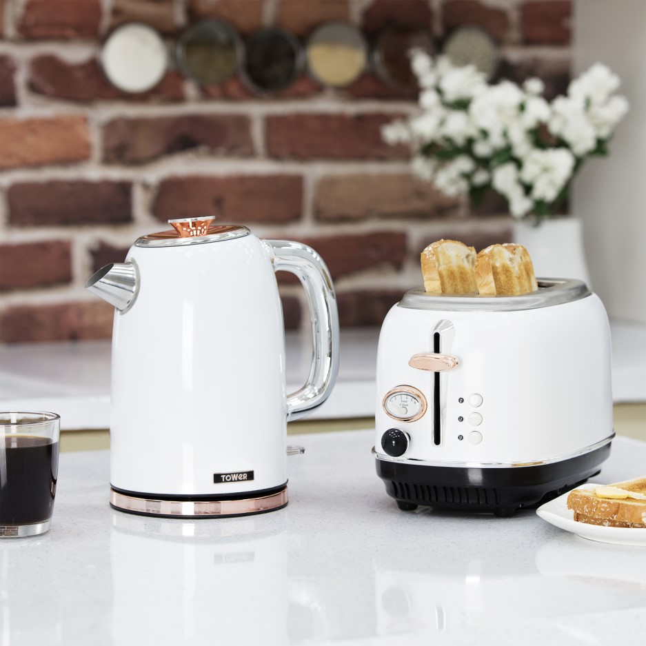 Tower T10023W 1.7L Jug Kettle Rose Gold & White Appliances Direct