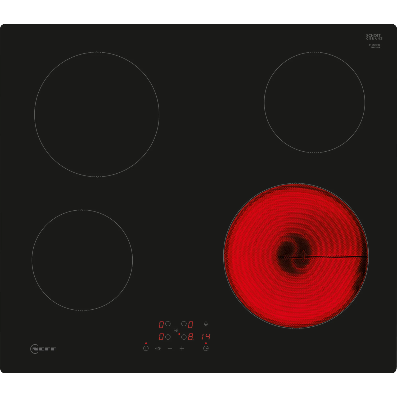 Neff T16NBE1L N50 60cm 4 Zone Frameless Ceramic Hob in Black Glass