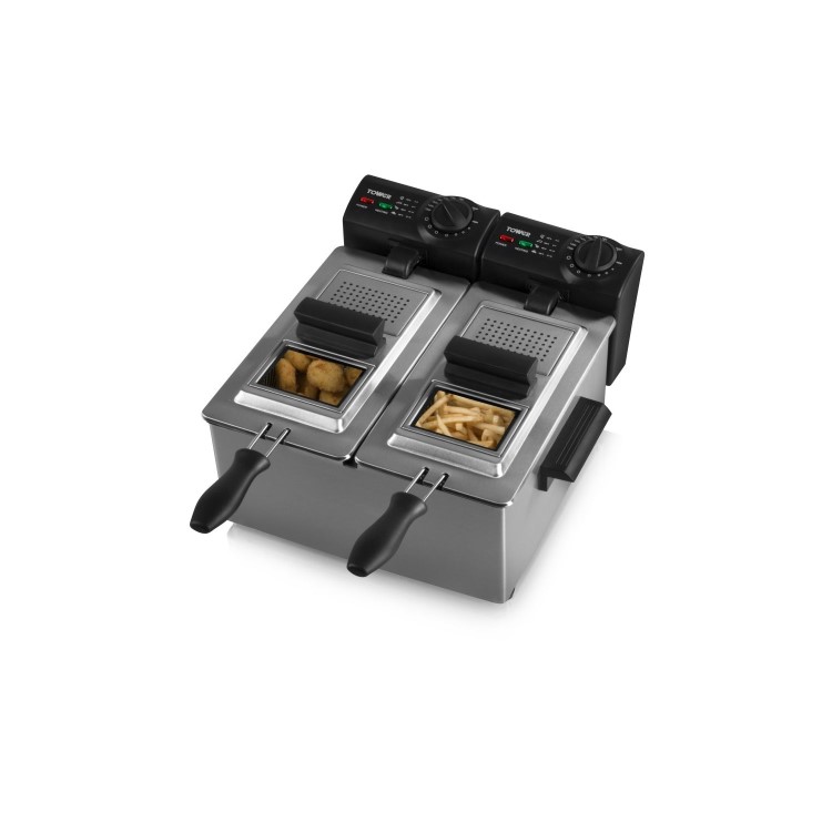 Tower T17007 3L Dual Deep Fat Fryer - Stainless Steel