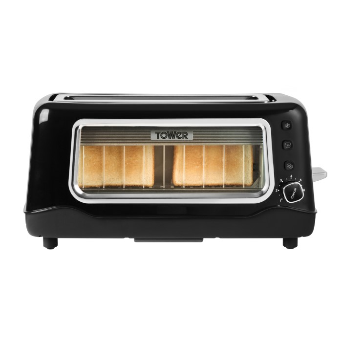 Tower T20011 2 Slice Long Slot Toaster Black & Glass Appliances Direct