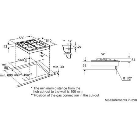 Neff T21S36N1 Series 1 Four Burner Gas Hob in Stainless steel