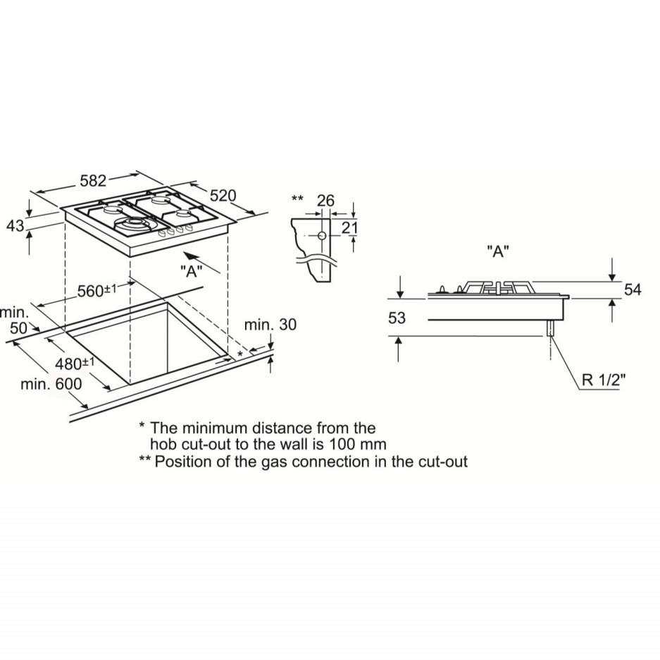 Neff T23S36N0GB 60cm Front Control Four Burner Gas Hob Stainless