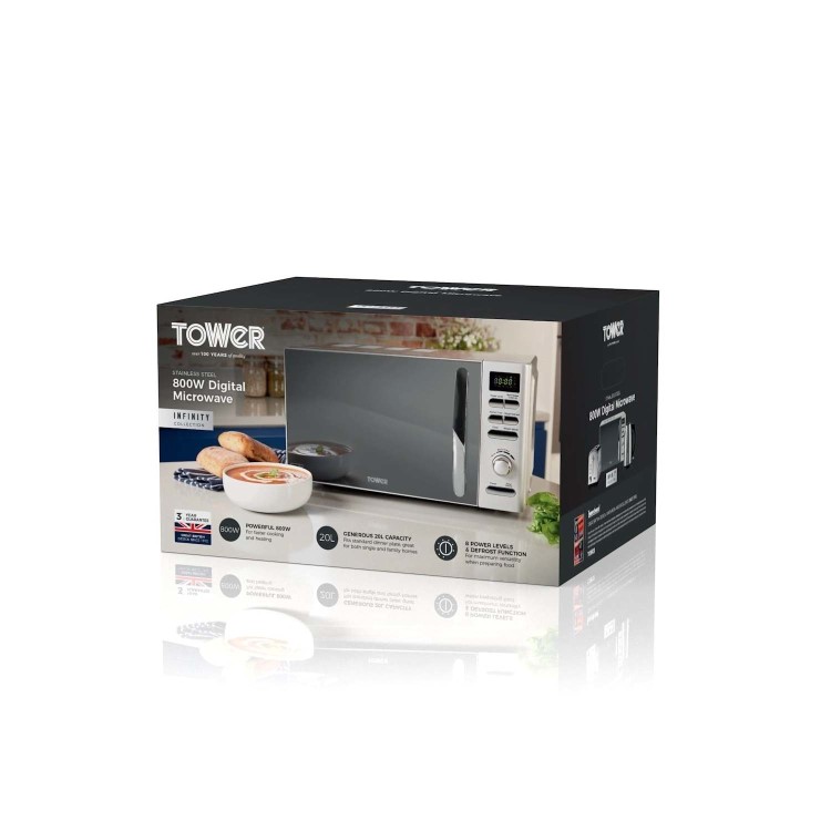 Tower T24019S 800W 20L Freestanding Microwave - Silver
