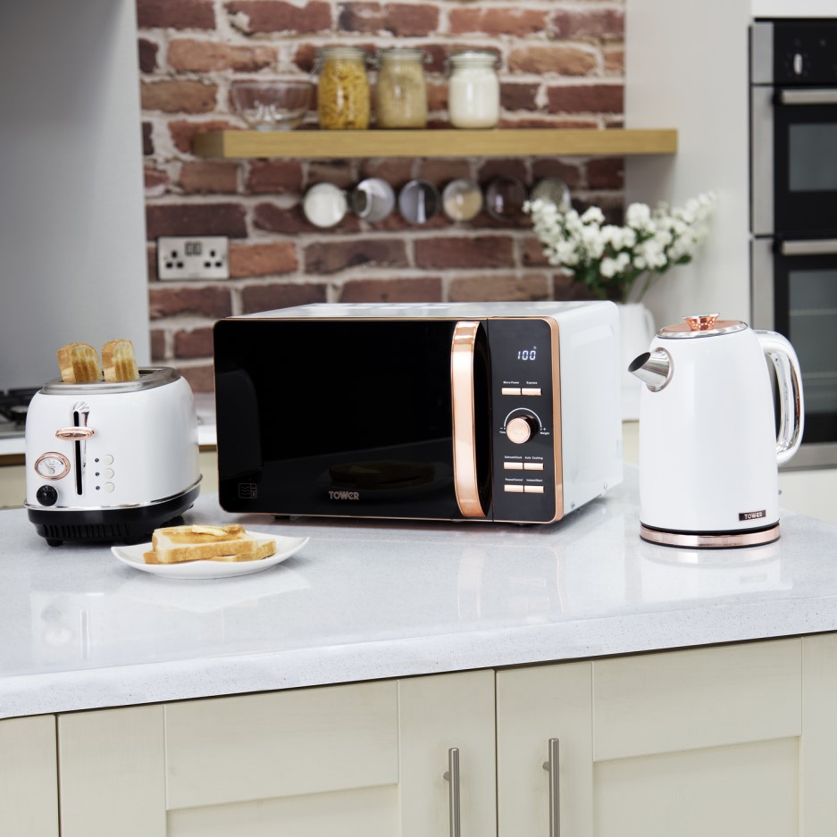 Tower T24020W 20L 800W Freestanding Microwave Rose Gold And White
