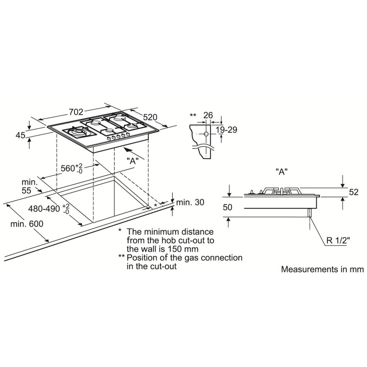 Neff T25S76N0 Series 1 Five Burner 70cm Gas Hob in Stainless Steel