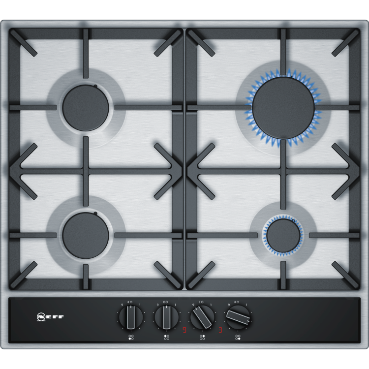 Neff T26DA49N0 N70 59cm Four Zone Gas Hob Stainless Steel With Cast Iron Pan Stands