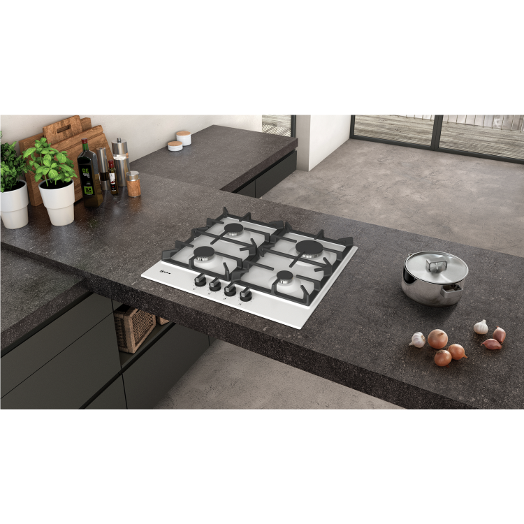 Neff T26DS49W0 N70 59cm Four Zone Gas Hob White With Cast Iron Pan Stands