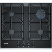 Neff T26TA49N0 61cm Four Zone Gas-on-glass Hob Black With Cast Iron Pan Stands