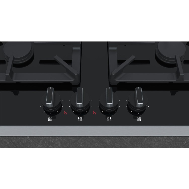Neff T26TA49N0 61cm Four Zone Gas-on-glass Hob Black With Cast Iron Pan Stands