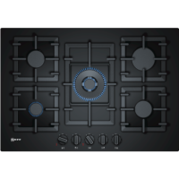 Neff T27CA59S0 75cm Five Zone Gas-on-glass Hob Black With Cast Iron Pan Stands